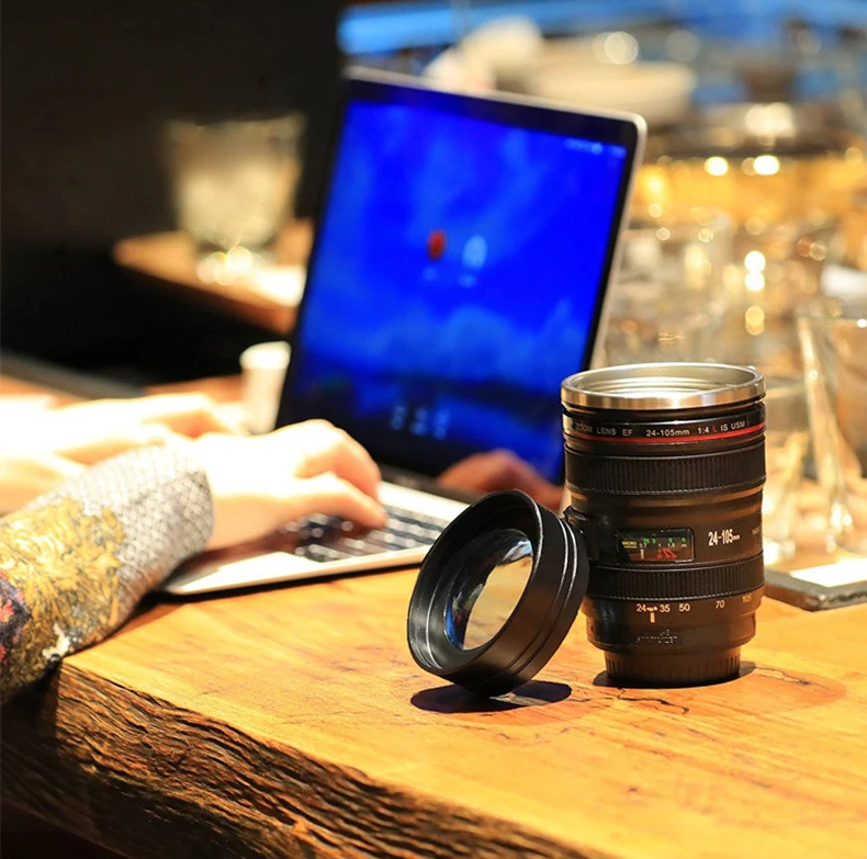 New Creative SLR Camera Len Cup Funny Shape Black And White Shutterbug Gift Office Stainless Steel Cup Camera Commemorative Gift