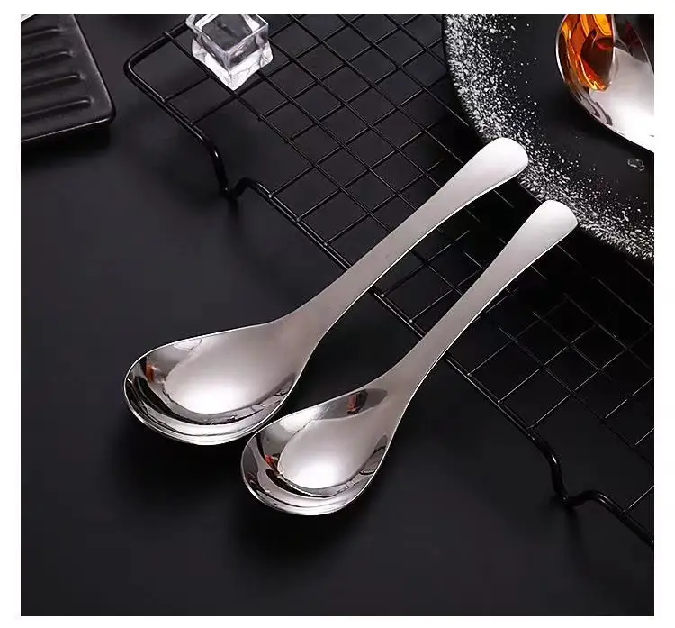 
Manufacturers wholesale stainless steel soup rice spoons Square head flat bottomed reusable spoon Silver Cutlery Set Custom logo 