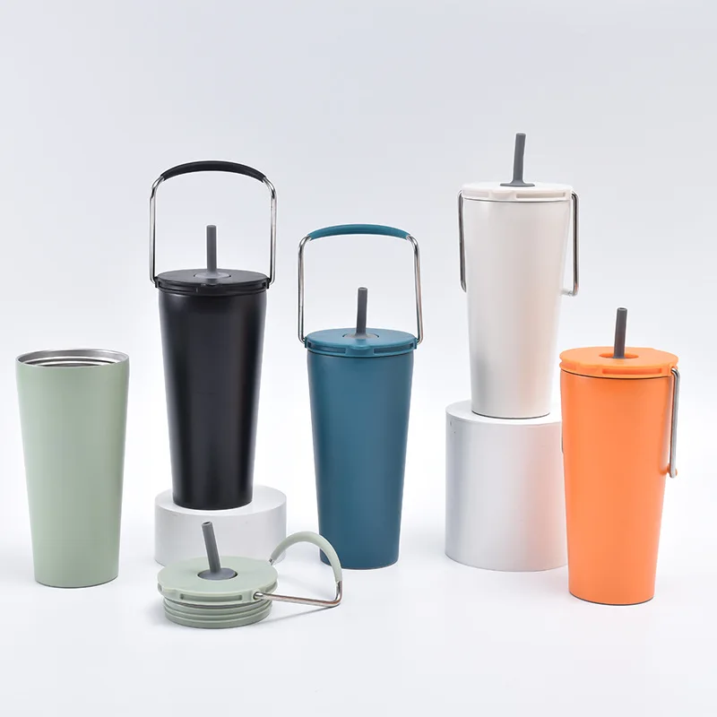 New Arrivals Iced Coffee Tumbler With Straw 20oz Stainless Steel Thermal Cup Travel Take Away Coffee Cups With Handle