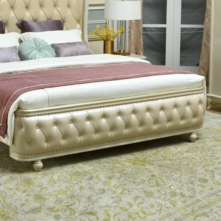 American Style Bedroom Furniture Design Solid Wood Double Leather Bed