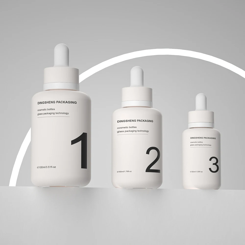 Latest 60ml Frosted Glass Serum Bottles Dropper Unique Shape Essential Oil Bottle Skin Care HotStamped Glass Face Serum Bottle