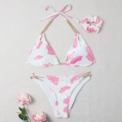 Colorful sexy split swimsuit backless beachwear women show thin triangle girls swimwear trim seaside bikinis