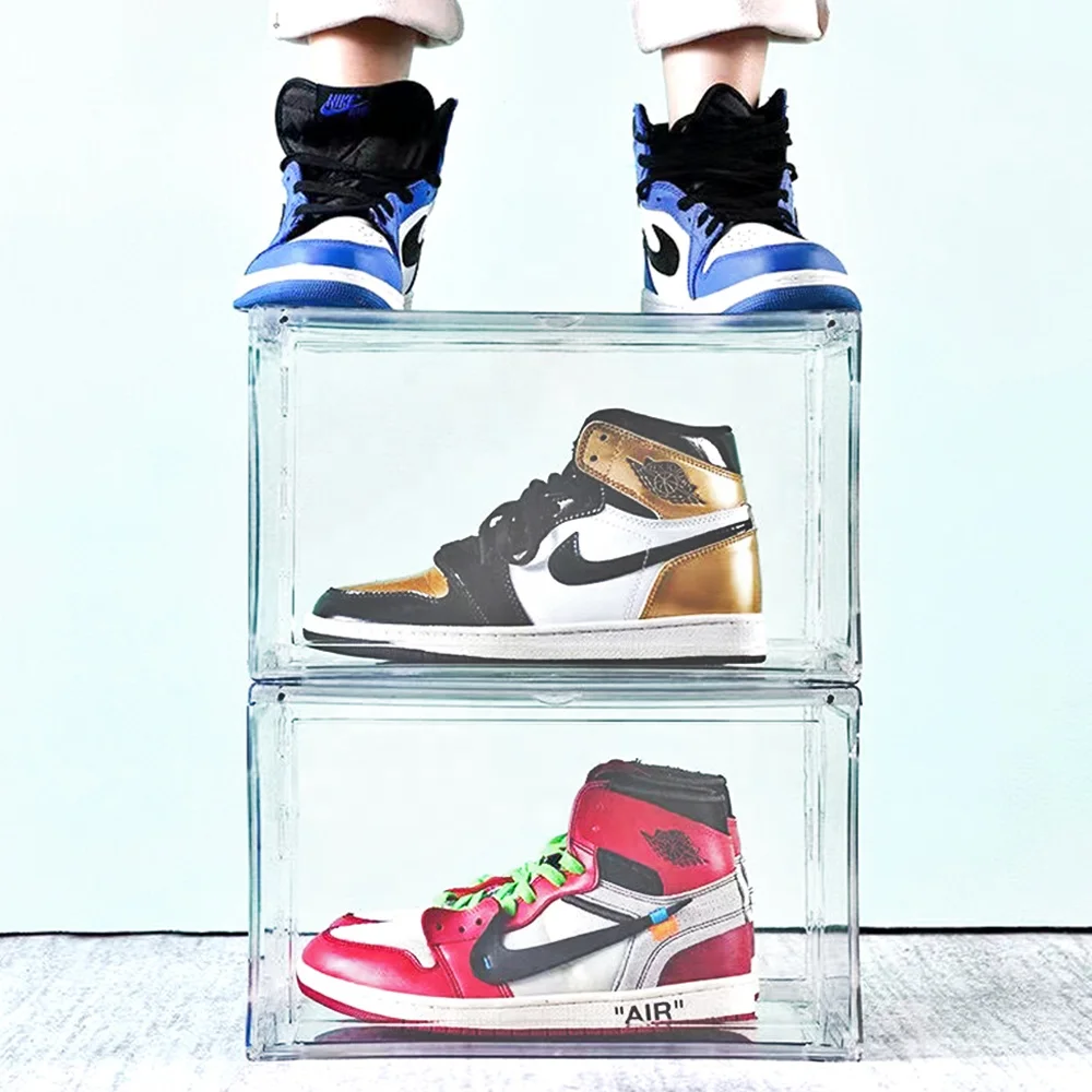 Clear Shoe Box Folding Acrylic Transparent Storage Box For Sneakers Clothing