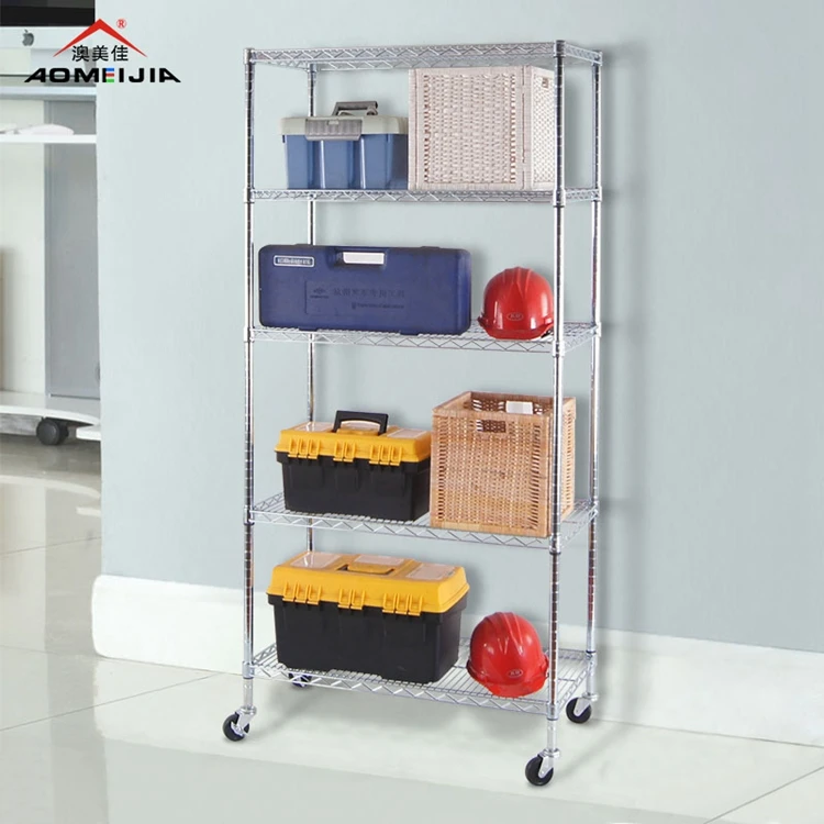 AMJ BSCI & NSF Approved Metal Galvanized Moveable 5 Tier Wire Storage Shelf With Casters