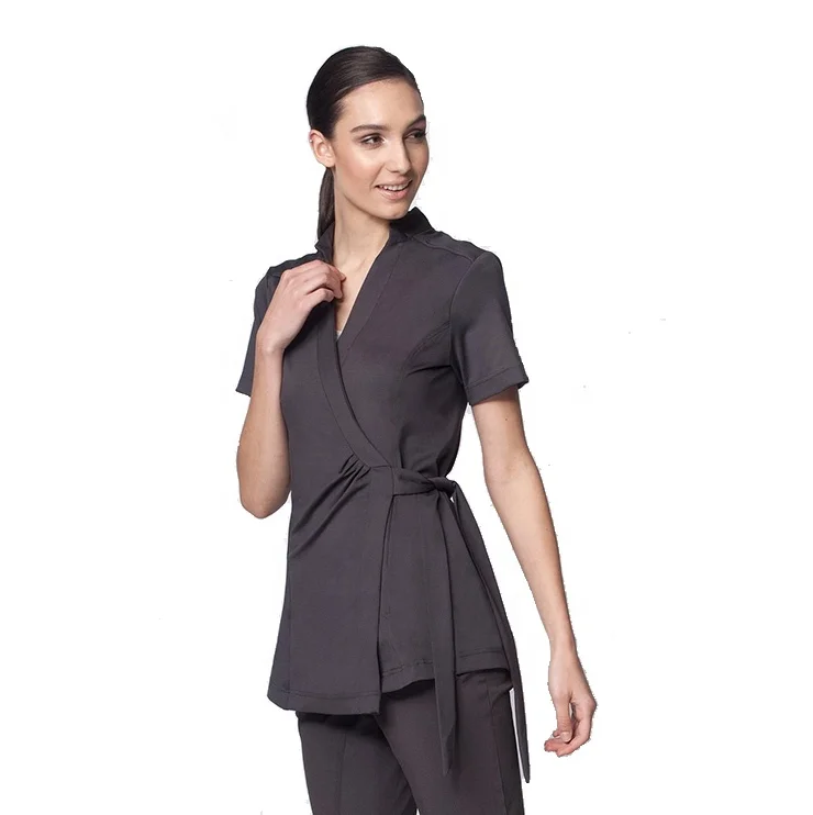 Enchi Wholesale Stretchy SPA beauty salon therapist Wrap Tunic scrubs uniforms nursing
