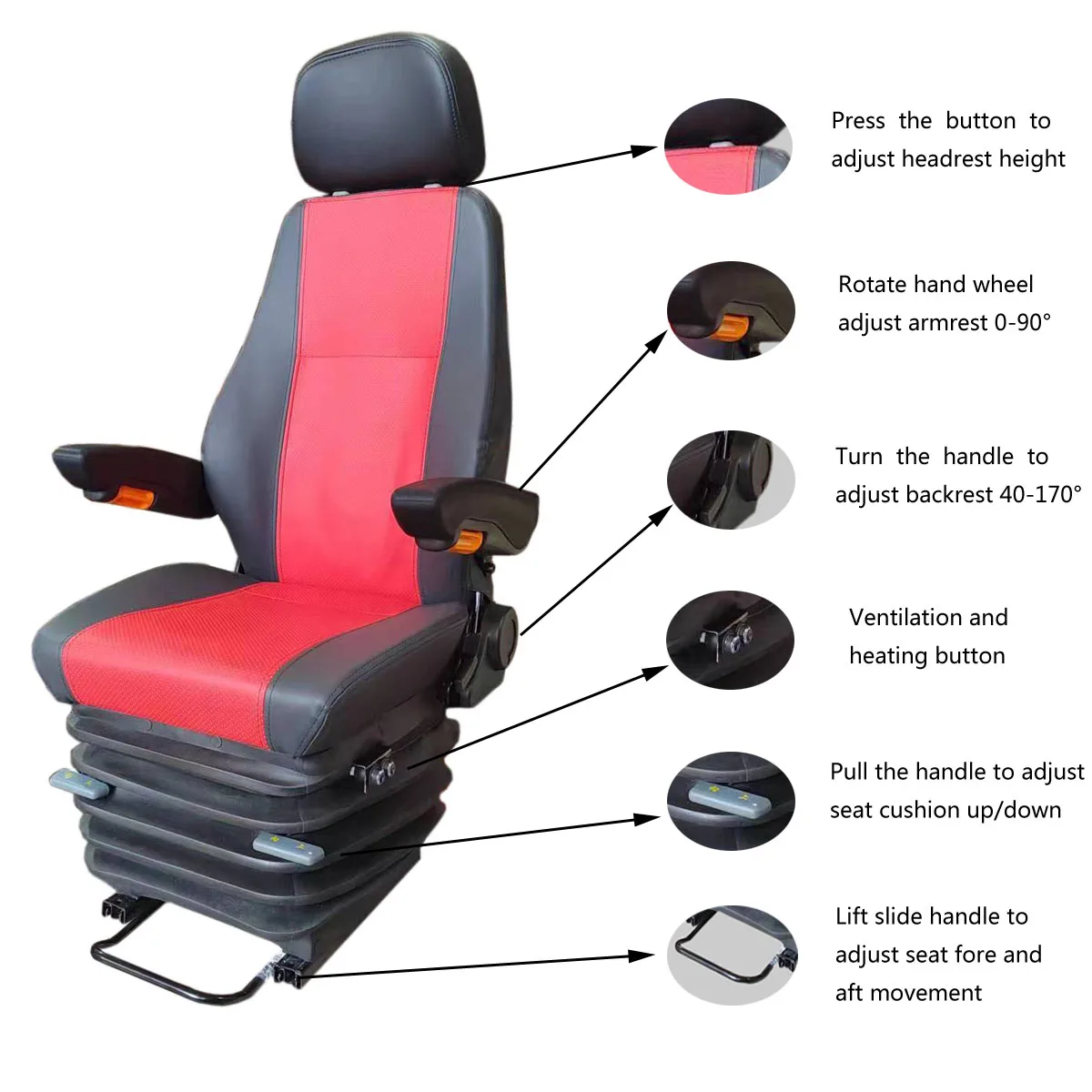 Made In China S802 Engineering Car truck Seat Industrial linkage platform Seats With Ventilation heating function