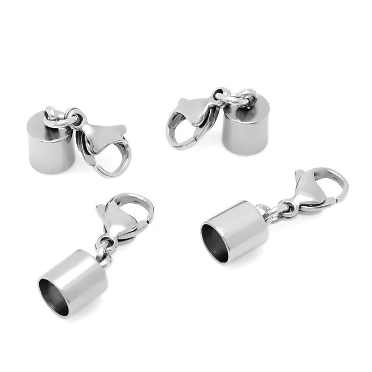 Inner 1.5-10mm 50pcs/lot Stainless Steel End Caps With Lobster Clasps For DIY Leather Cord Bracelet Necklace Jewelry Making