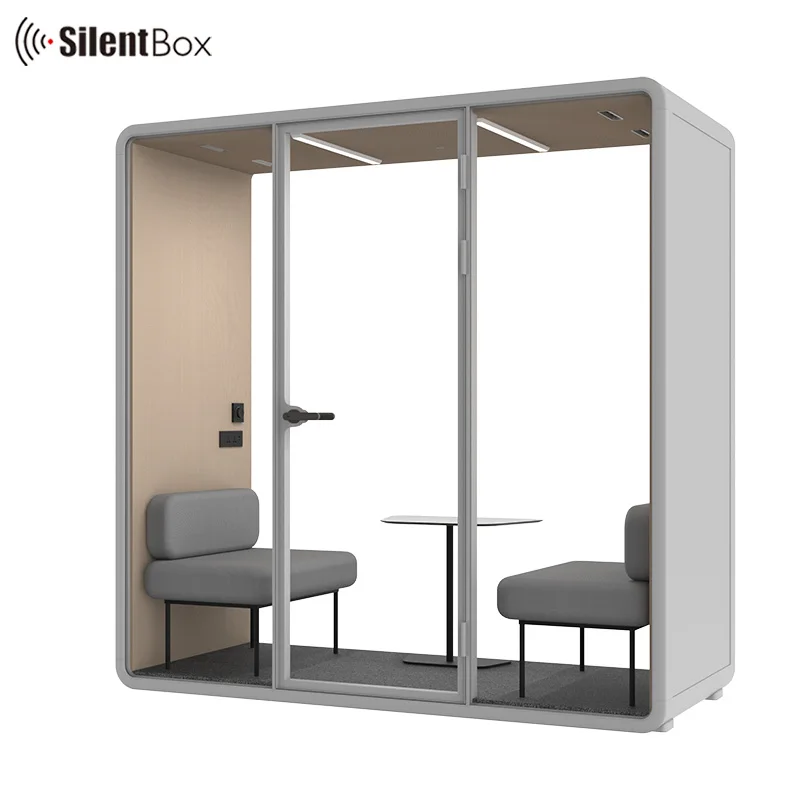 Soundproof booth removable meeting pods acoustic cabin with compact laminate furniture