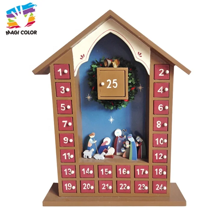 Hot Selling Christmas Sleigh Shaped Wooden Advent Calendar Box For Decor W02A171