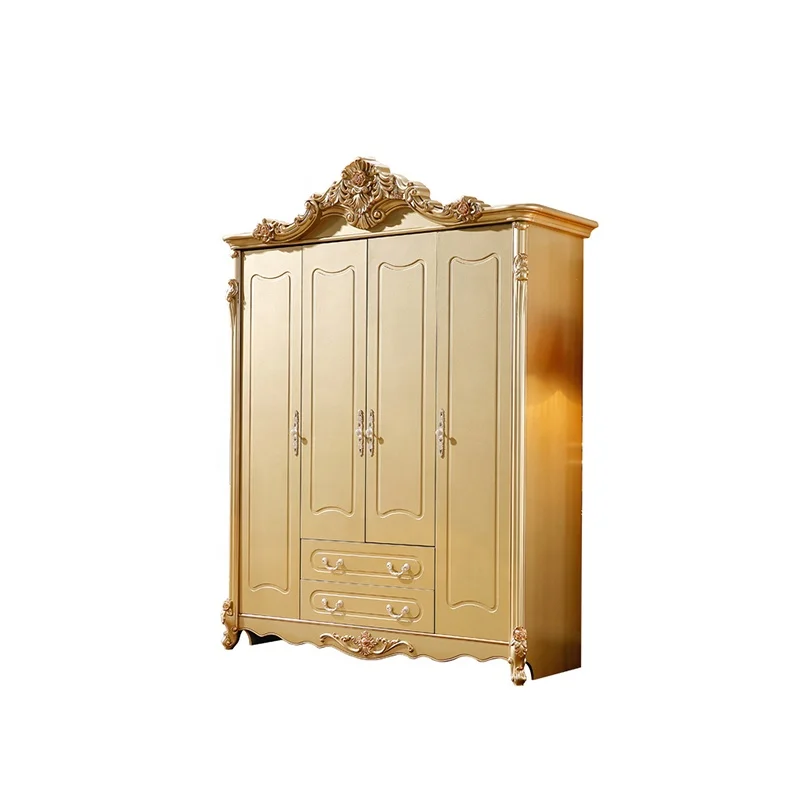 luxury European and American style design Beautiful bedroom wardrobe 5 door wardrobes with gold carving