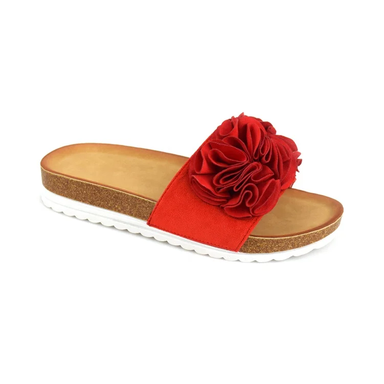 
Factory Supplier Suede Flower Slip-on Sandals Women Cork Summer Slippers Slide Sandal for Ladies Shoes OEM Customized 