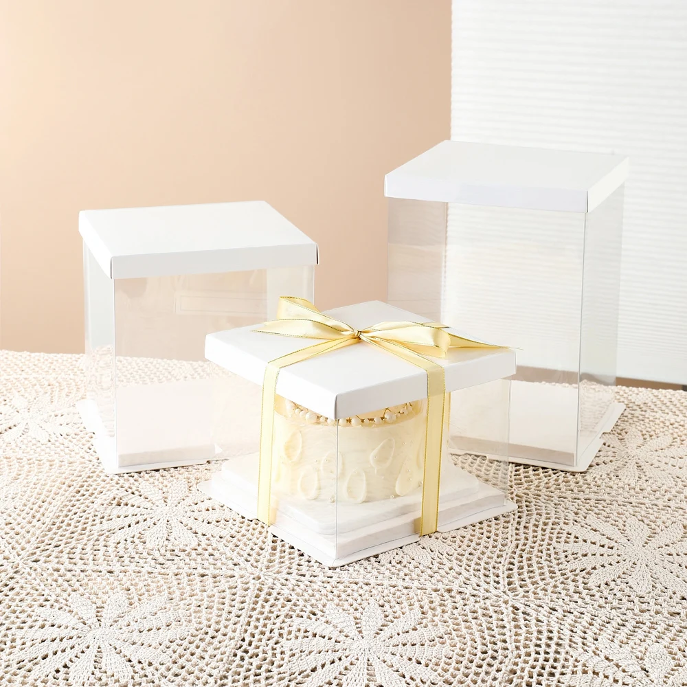 tall clear transparent plastic wedding pvc cake boxes packaging 12 inches with clear window and lid