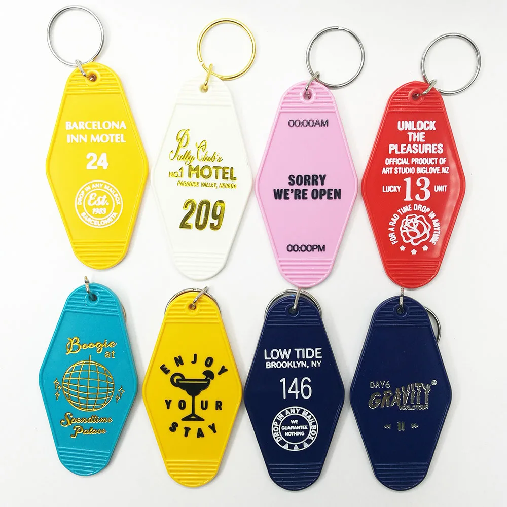  custom printing logo decoration plastic abs red blank round rosebud hotel motel fob key tag keychain for