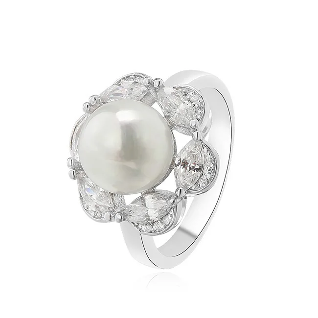 factory new designs  silver freshwater flower shape pearl ring