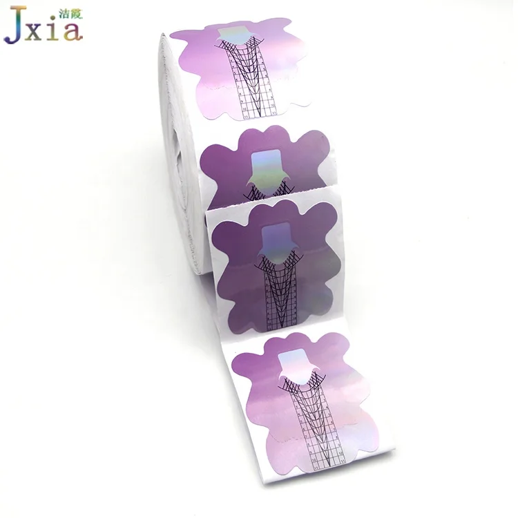 2021 Professional 500pcs per Roll Custom Logo Purple Color Double Thick Holographic Nail Sculpture Forms