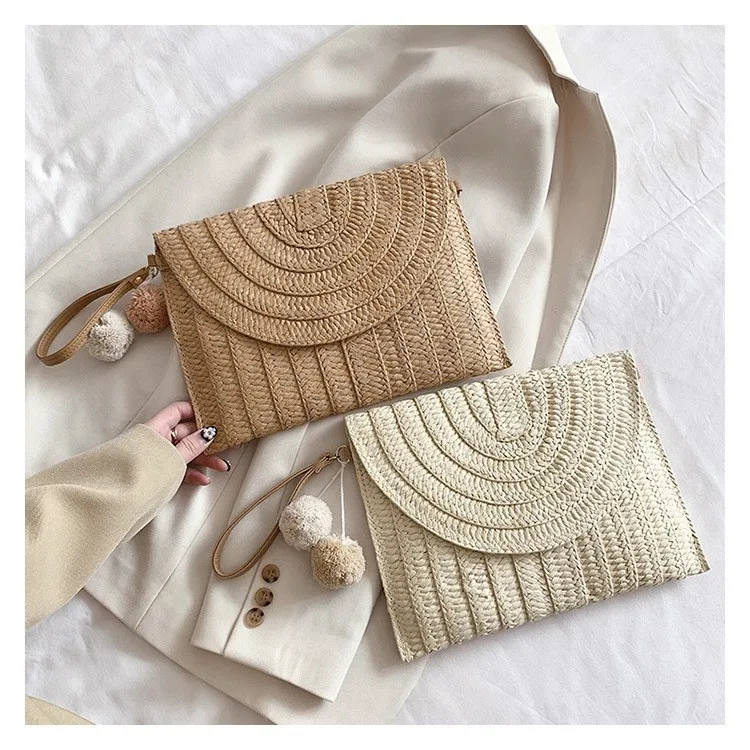 2024 summer autumn Korean chain shoulder handbag straw crossbody bag clutch for women