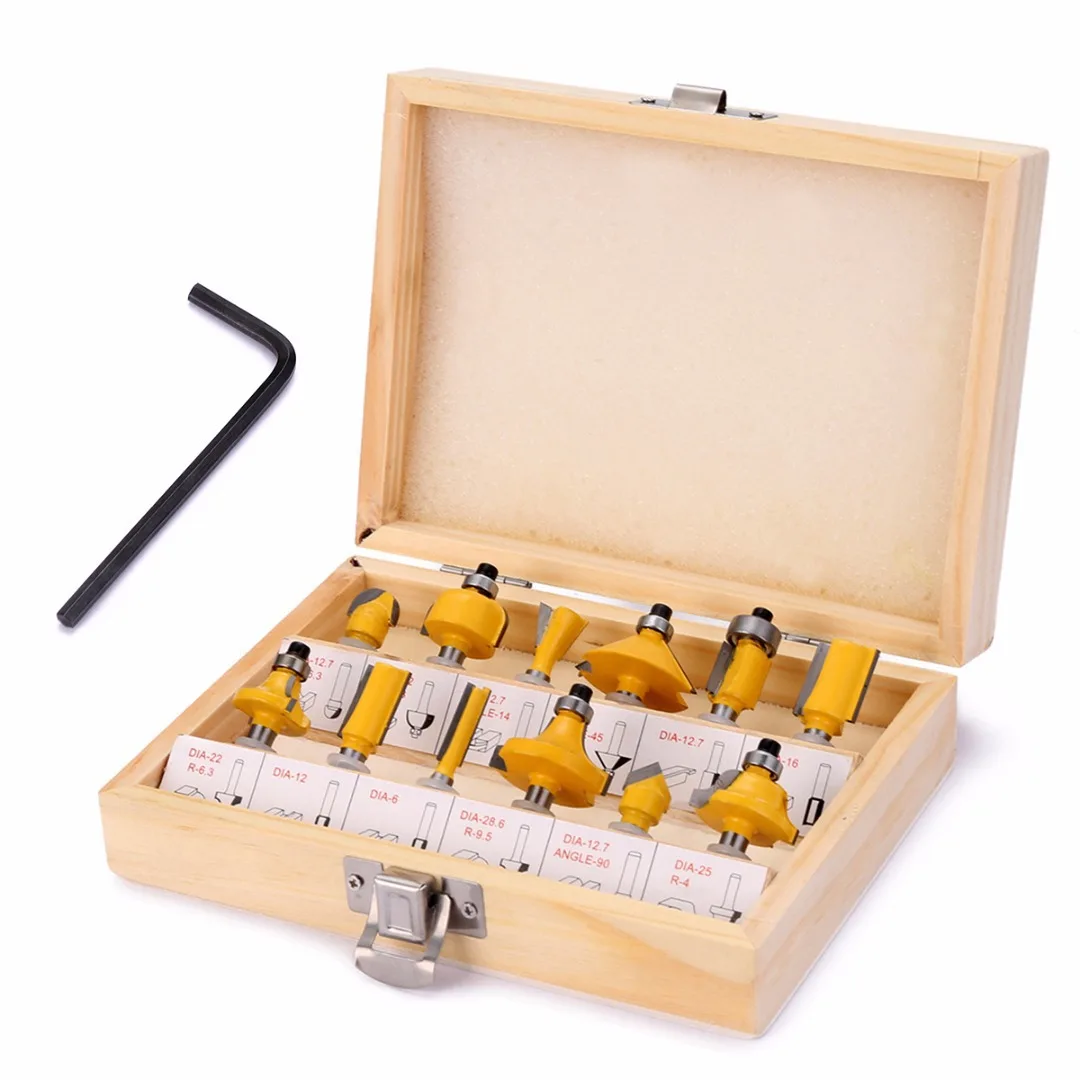 Alpha Dropshipping 12pcs cnc carbide router wood cutting bits set milling cutter for wood