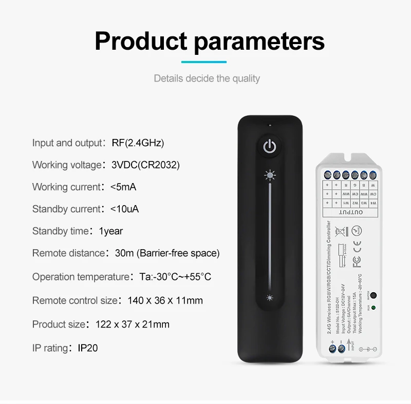 2.4G Wireless RGBW RGB CCT Dimmer dimming controller  Ultra Thin Touch Slide Wireless Remote Control