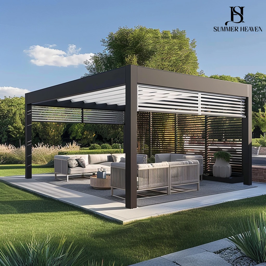 customized motorised large snow-resistant gazebos outdoor aluminum alloy pavilion with led lights 3x3 pergola house