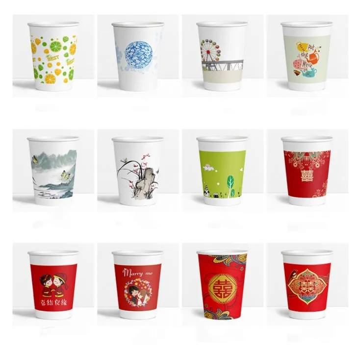 custom white 50pcs package one bag Disposable advertising 9oz paper water cups package 8-16oz Kraft Single printed coffee cup