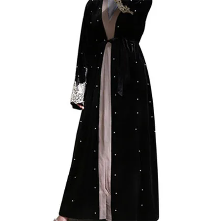 New design black velvet Muslim women dresses with lace 2020