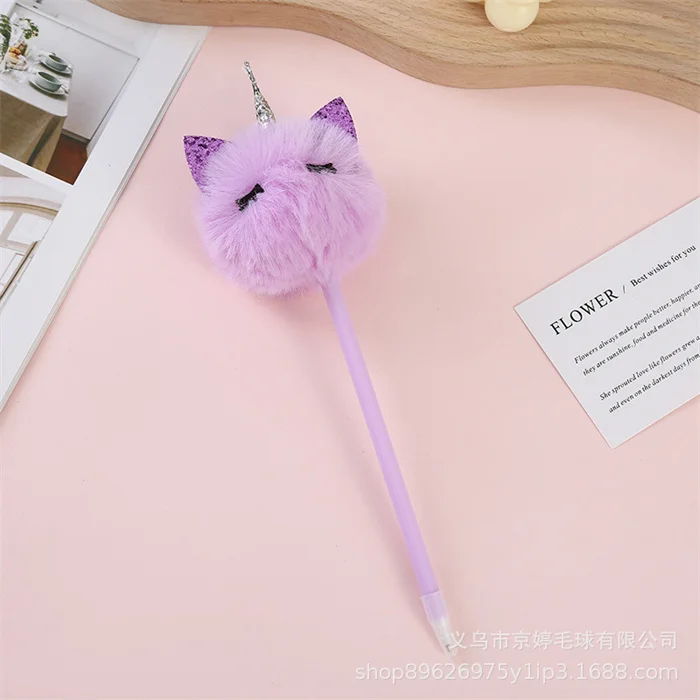5% Discount ! Japan korean stationery stationery for college student Smoothly writing cute purple plush unicorn shape plastic ball pens