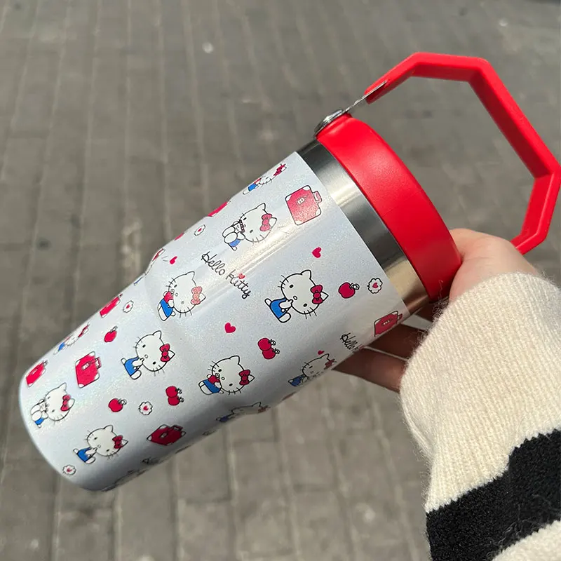 Luxury Thermal 20oz 30oz Cartoon Kitty Kids Straw Drink Cup Travel Mug Vacuum Insulated Stainless Steel Tumbler with Handle