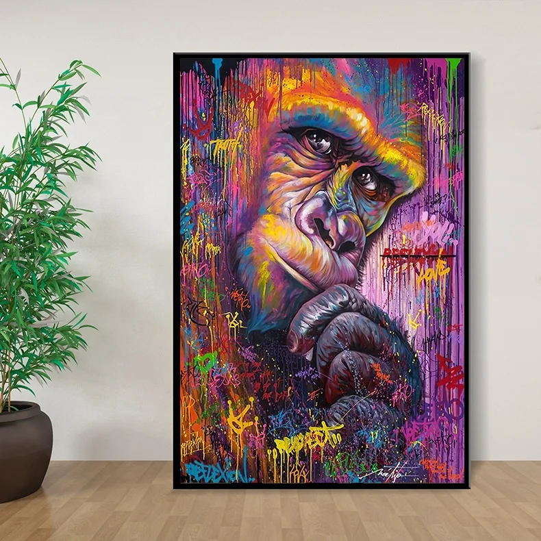 Hot Selling Street Graffiti Orangutan Monkey Animal Canvas Painting Modern Gorilla Art Print Home Decoration Painting