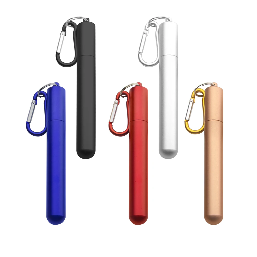 Reusable Stainless Steel Straws Telescopic Custom Logo Metal Straws with Aluminium Case