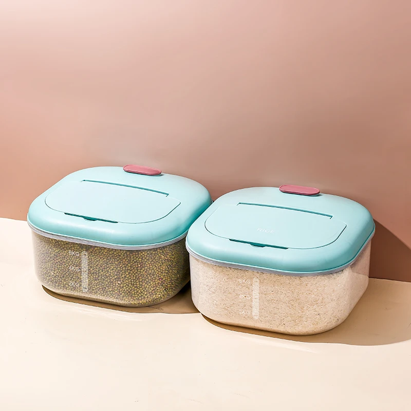 Transparent Plastic Household Insect-Proof Moisture-Proof Rice Storage Box Lid Kitchen Cereal Rice Bucket/Cereal Tank Food Use
