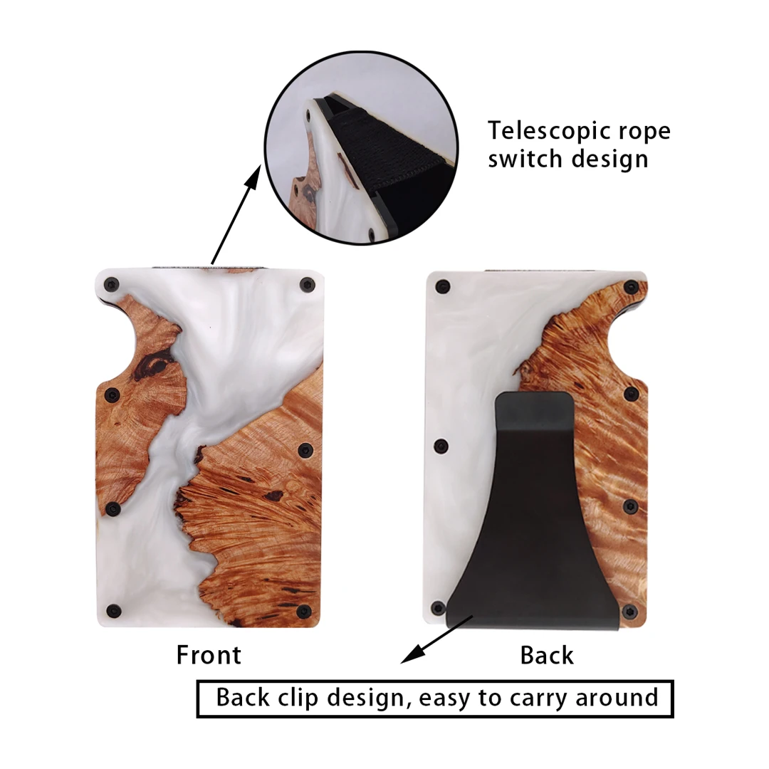 Slim Wood-Resin Wallet with Money Clip - RFID Blocking Modern Credit Card ID Holder