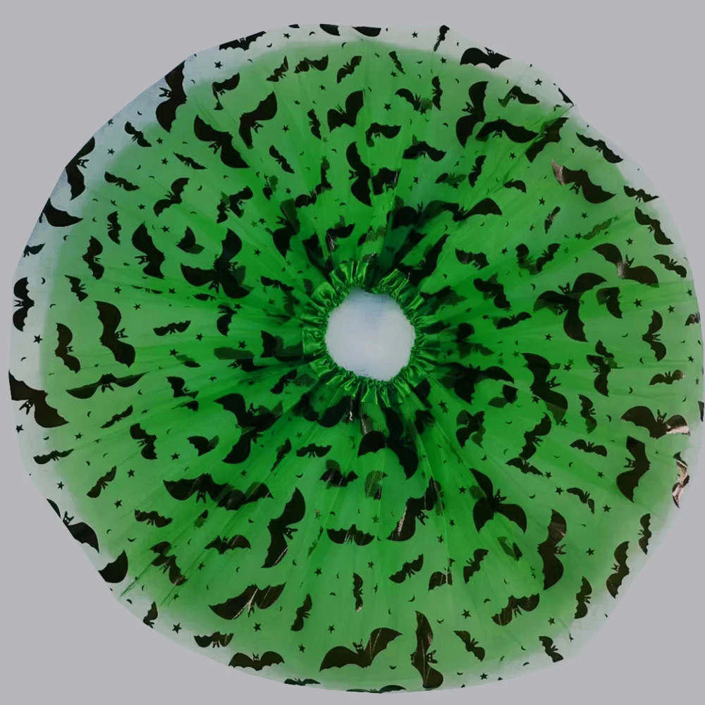 Fashion Kids Girls Mesh Skirts Princess Bats Printed Pleated Tutu Girl Faldas Dance Clothes Party Halloween Skirt GTS018