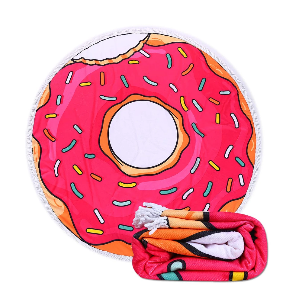 top quality customize bulk donut fringed terry microfiber round beach towel
