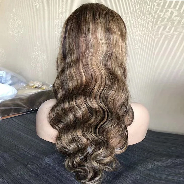 Pre Plucked Wave Highlight Honey Blonde Color Raw Brazilian Human Hair HD Lace Closure Wig