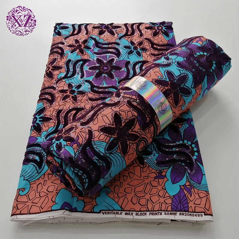2021 Высококачественная бархатная блестящая вышивка, ткань с Африканским восковым принтом оптом