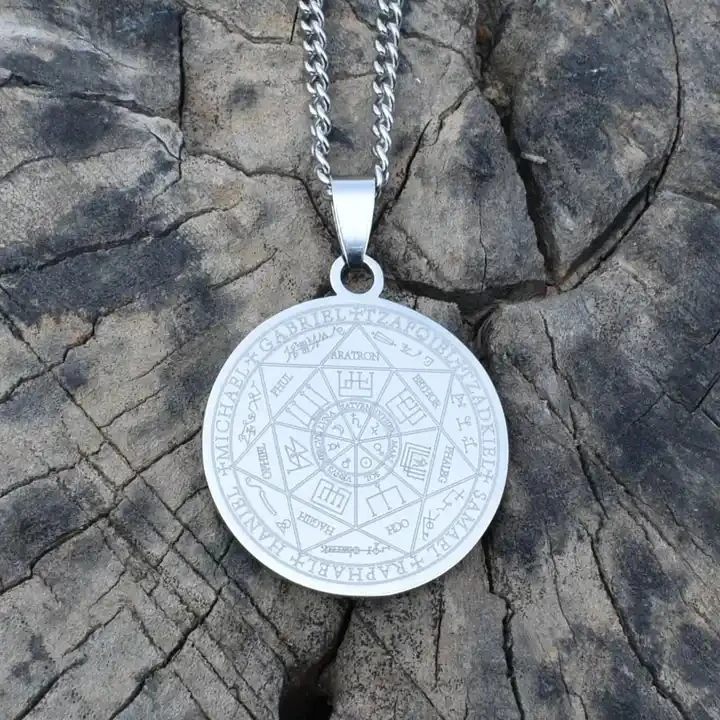 Stainless Steel Seven Angels Seal Magic Array Necklace Rune Amulet Protection Jewelry