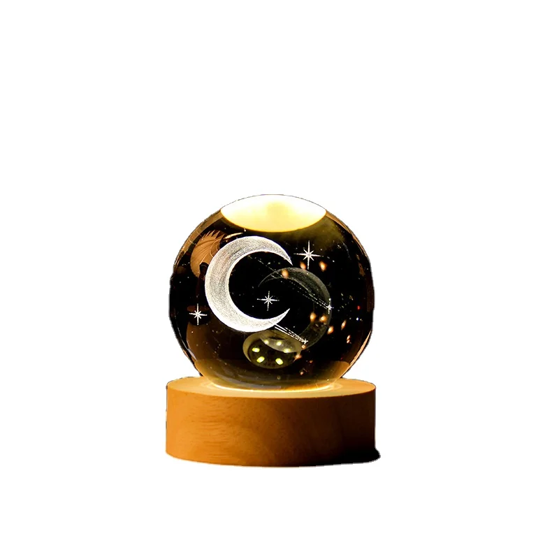 Wholesale Mini 3D Glass Astronaut Table Lamp Base High Quality Crystal Wood Night Light Holder Laser Engraved Craft for Gift Use