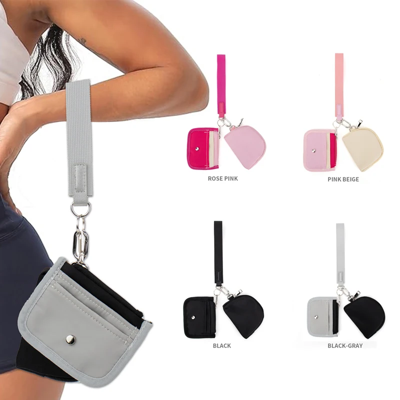 Dual Pouch Zip Around Wallet For Women Portable Purse Mini Coin Pocket Wristlet Portable Key Chain With Coin Bag