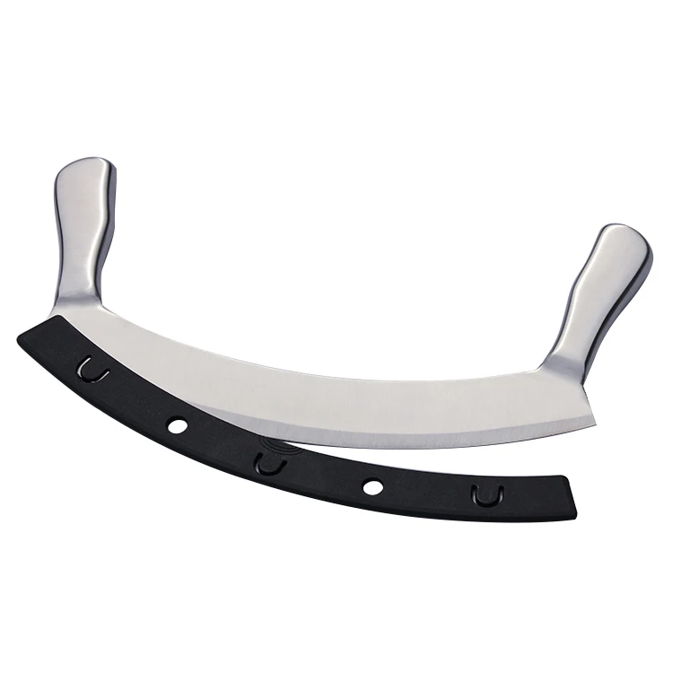 12 Inch Stainless Steel Double Handle Crescent Blade Mezzaluna chopper knife With Protective Cover