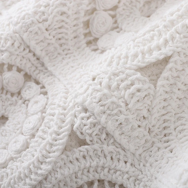 Knitwear manufacturer custom summer white cutout knit short crochet casual top