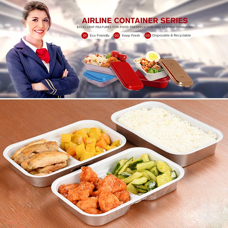 Lightweight food grade red color disposable aluminum foil meal tray takeaway food packing pan 1000ml airline catering food box