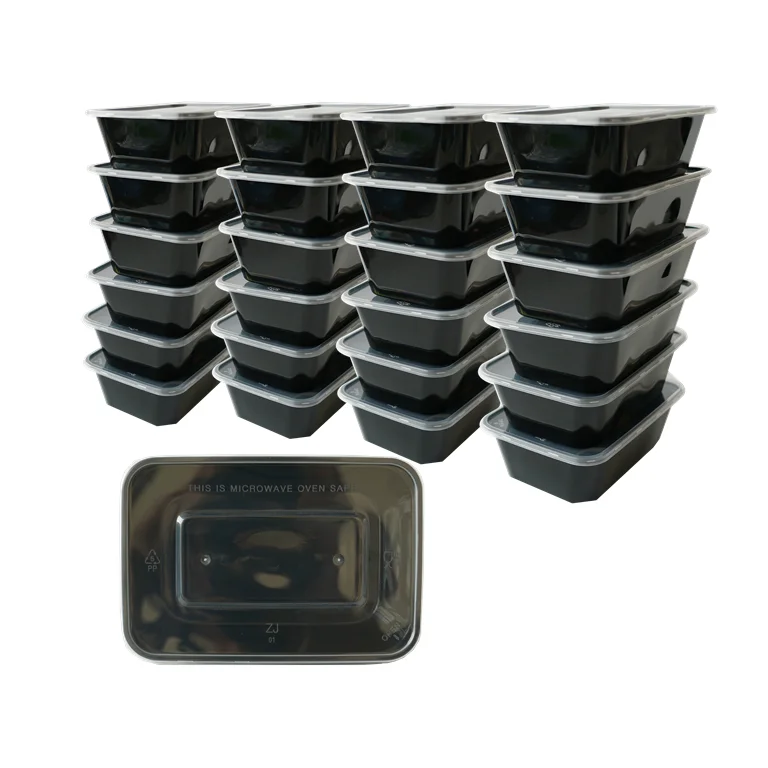 Eco-friendly restaurant plastic food packing container black disposable plastic food container with lid