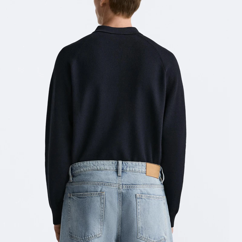 Custom Logo Fabric Factory Wholesale High Quality Brand Design Knitwear Men Long Sleeves Lapel Collar Quarter Zip Knit Polo