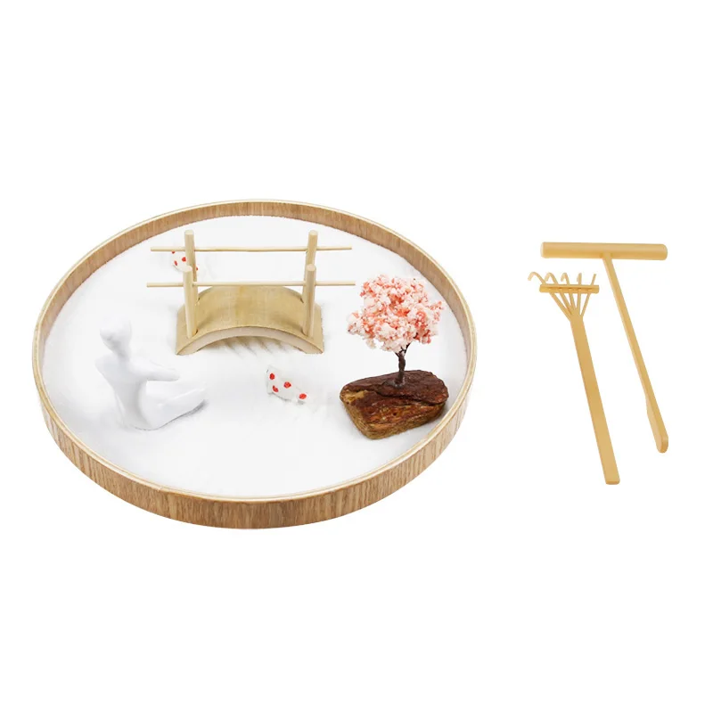 Custom High quality new model wholesale japanese buddha kit zen garden decorative desktop mini round zen garden