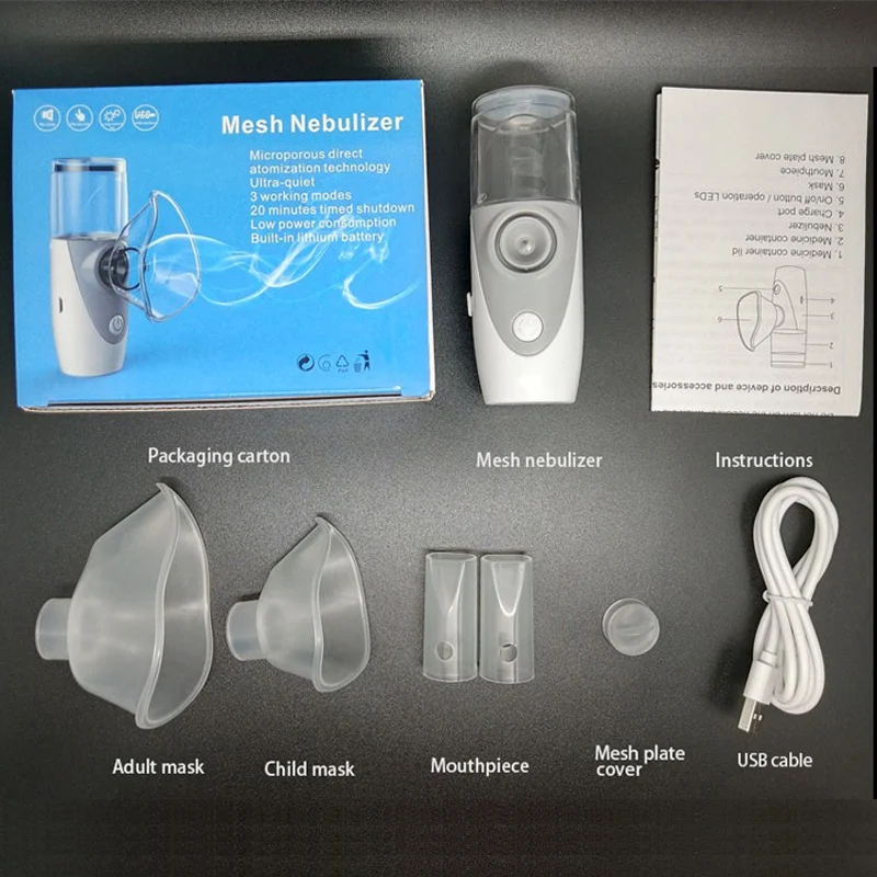 Usb Rechargeable Mini Ultrasound Mesh Nebulizer Portable Inhaler Machine With Mask