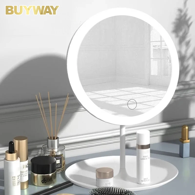 Portable Maquiagem Ring Led Light Foldable USB Round Ring Lighted Girl Gift Desk Standing Smart Touch Screen Mirror For Makeup