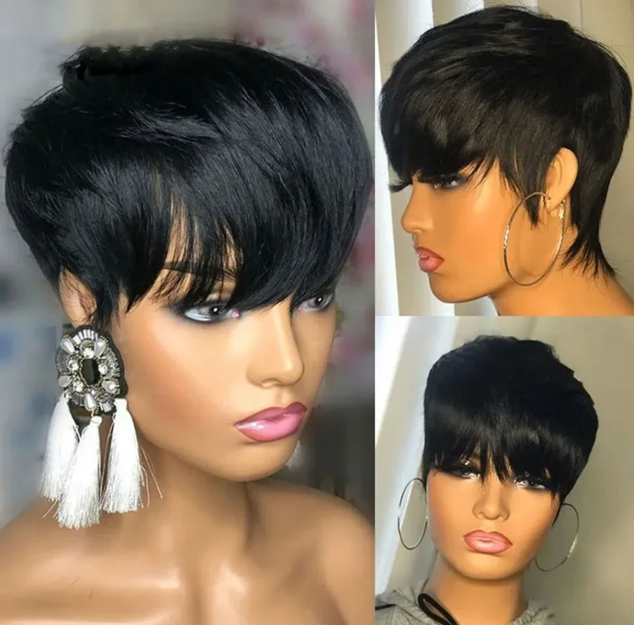 Perruque Cheveux Humain Machine Made Wigs With Bangs Human Hair Wigs Short Pixie Cut Wig Human Hair For Black Women