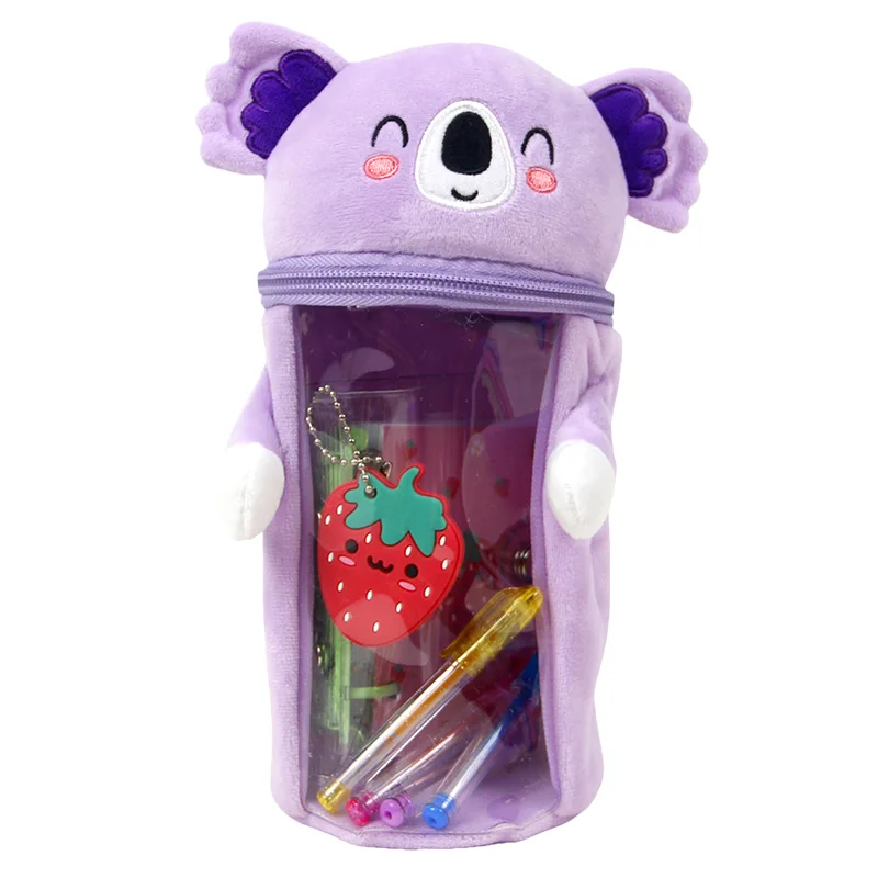Kawaii Koala Plush Pencil Case Clear PVC Large Capacity Zipper Cute Cartoon Stationery Organizer for Kids School Supplies