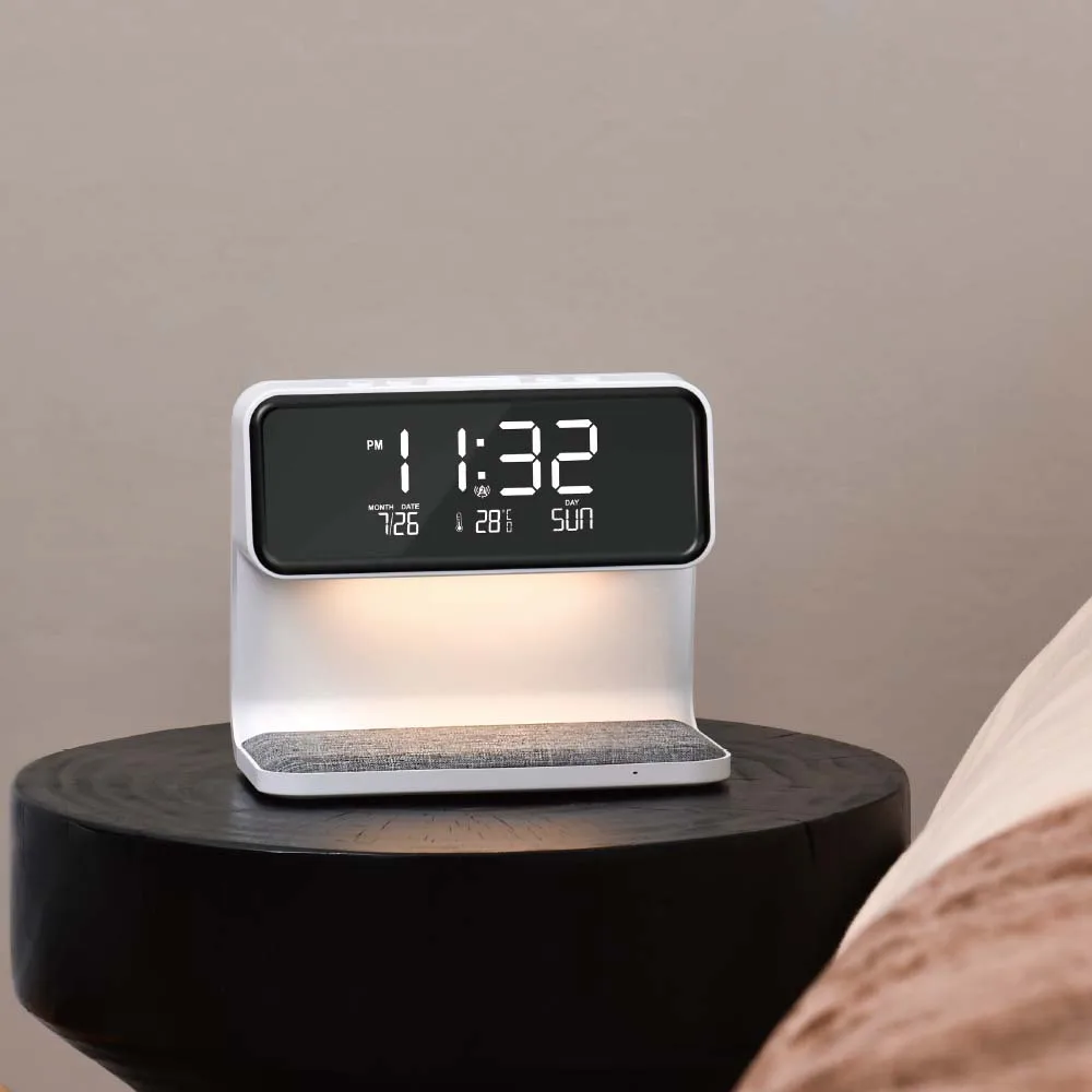 24 hour multifunction smart table clocks light led alarm clock wake up wireless charger alarm clock for bedroom