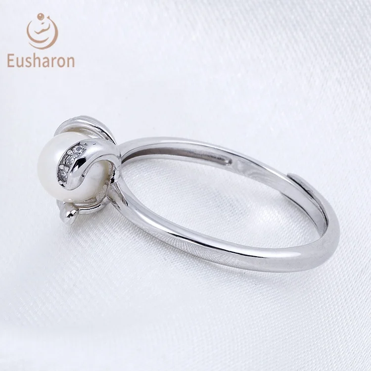 Retro Shinning Long Ear Rabbit Sterling Silver Freshwater Pearl Jewelry Wedding Ring Set Couple